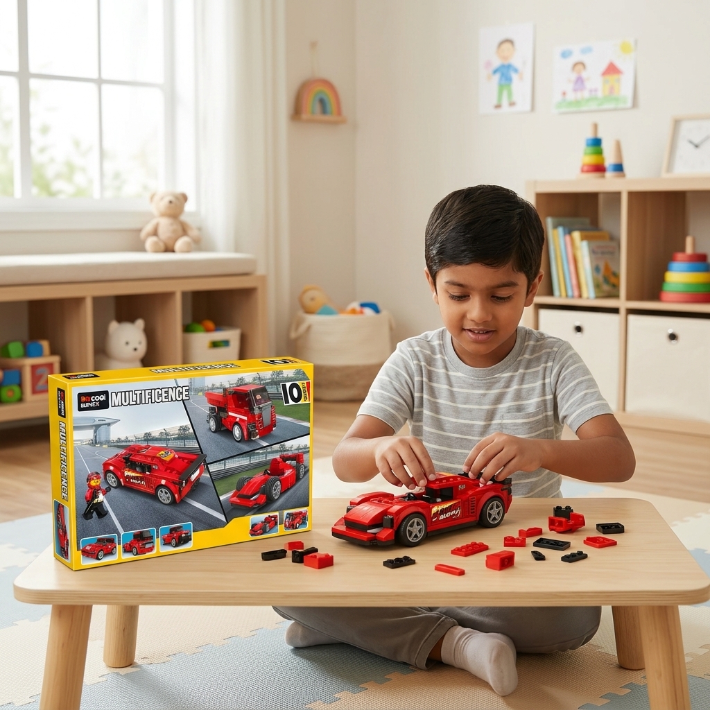 Building Blocks Race Car Set - 217+ pcs - Indian playroom lifestyle