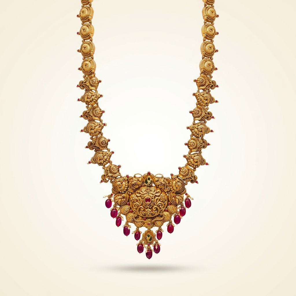 Exquisite Gold Plated Temple Haram — studio cutout